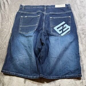 Enyce Mens Baggy Denim Shorts 38X14 Dark Wash Blue Y2K Hip Hop Streetwear 90s